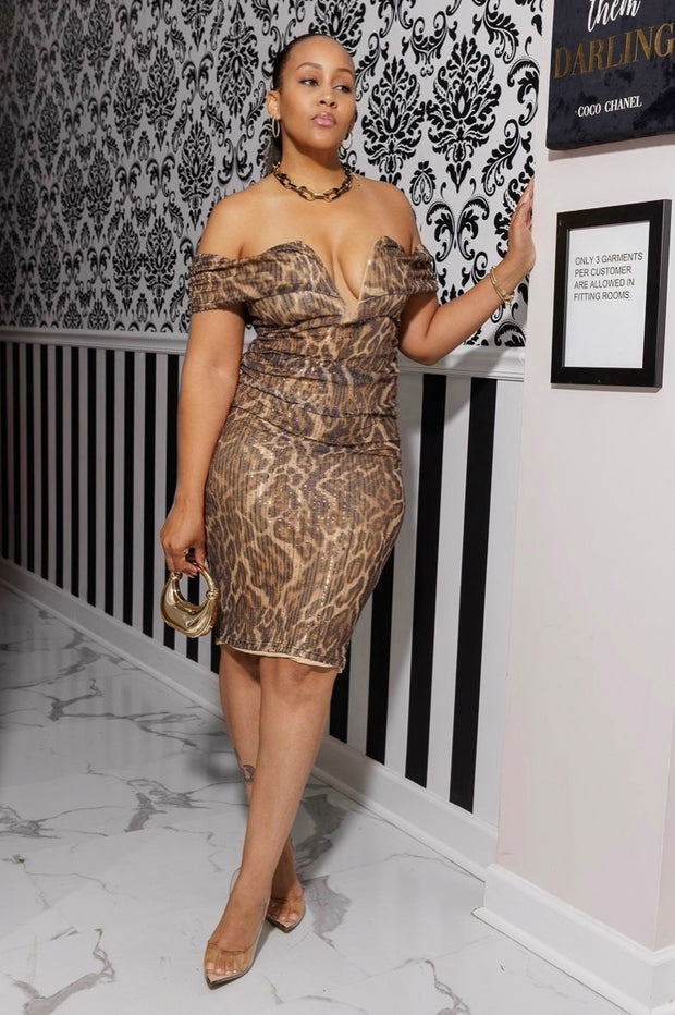 FELINE ELEGANCE MIDI DRESS