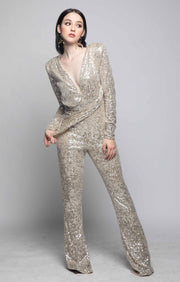 Flashing Lights Sequin Jumpsuit (Champagne)