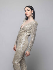 Flashing Lights Sequin Jumpsuit (Champagne)