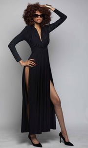 Jaw Dropper Double Split V Neck Dress